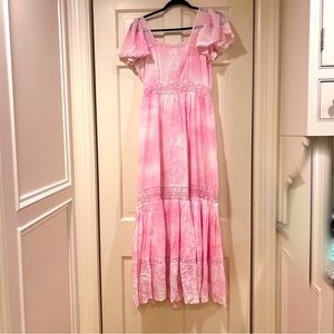 LoveShackFancy pink tie-dye maxi dress